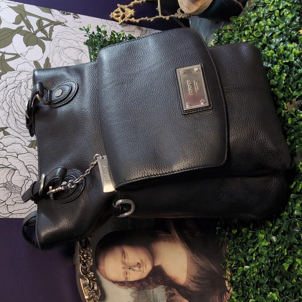DKNY Black Pebble Leather Bucket Hand Bag - Picture 2 of 12